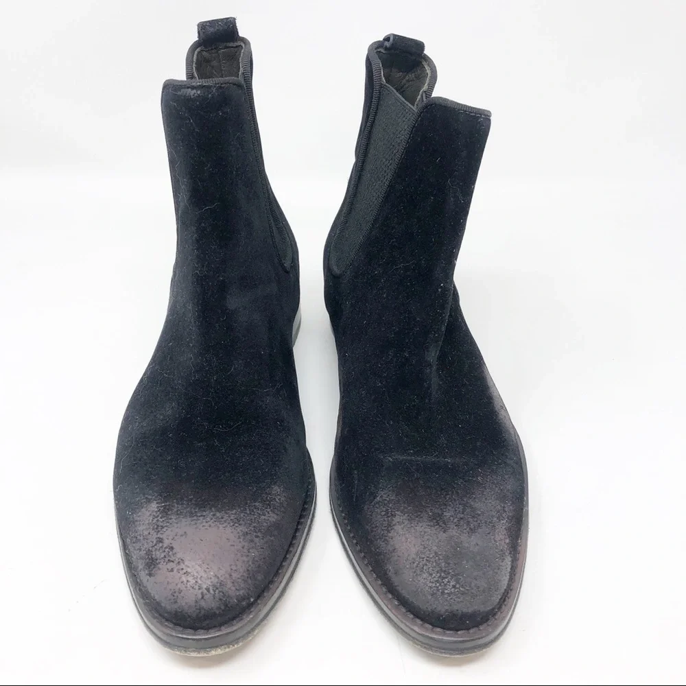 JO GHOST BLACK MADE IN ITALY DISTRESSED VELVET SLIP ON BOOTIES WOMENS SZ 7